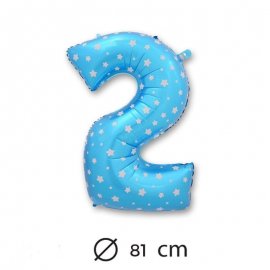 Palloncino Numero 2 Foil Blu con Stelle 81 cm