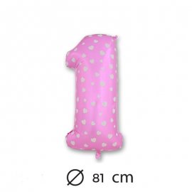 Palloncino Numero 1 Foil Rosa con Cuori 81 cm 