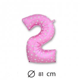 Palloncino Numero 2 Foil Rosa con Cuori 81 cm 
