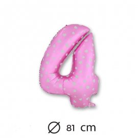 Palloncino Numero 4 Foil Rosa con Cuori 81 cm 