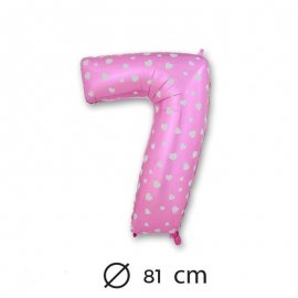 Palloncino Numero 7 Foil Rosa con Cuori 81 cm 