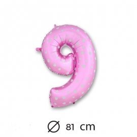 Palloncino Numero 9 Foil Rosa con Cuori 81 cm 