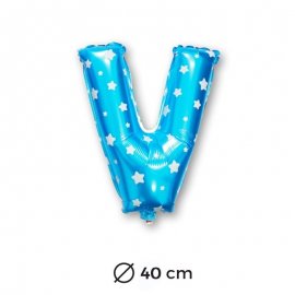 Palloncino Lettera V Foil in Blu con Stelle 40 cm