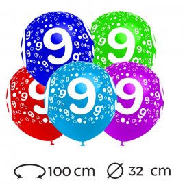 Palloncini Numero 9 Rotondi 32 cm